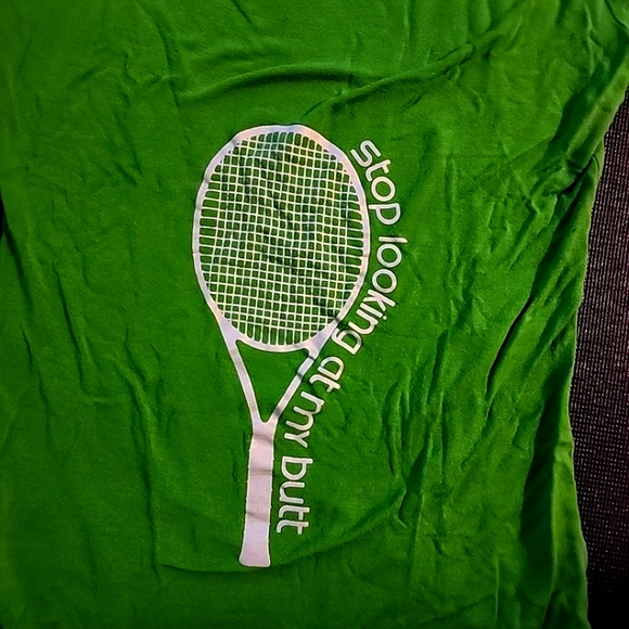 Kelly Green Venus Williams jersey knit tee shirt silver stop looking at my butt - Picture 3 of 3